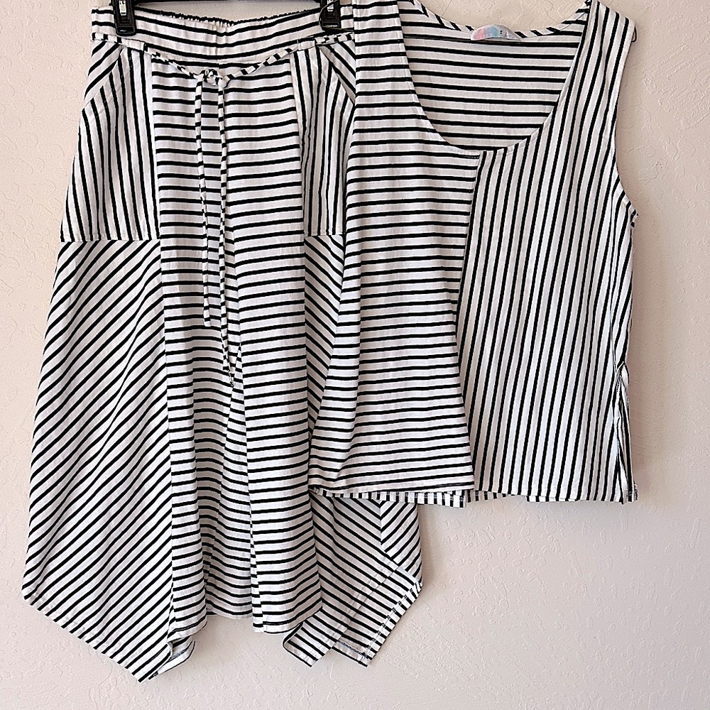 Striped Black & White Women's Tank and Skirt Set